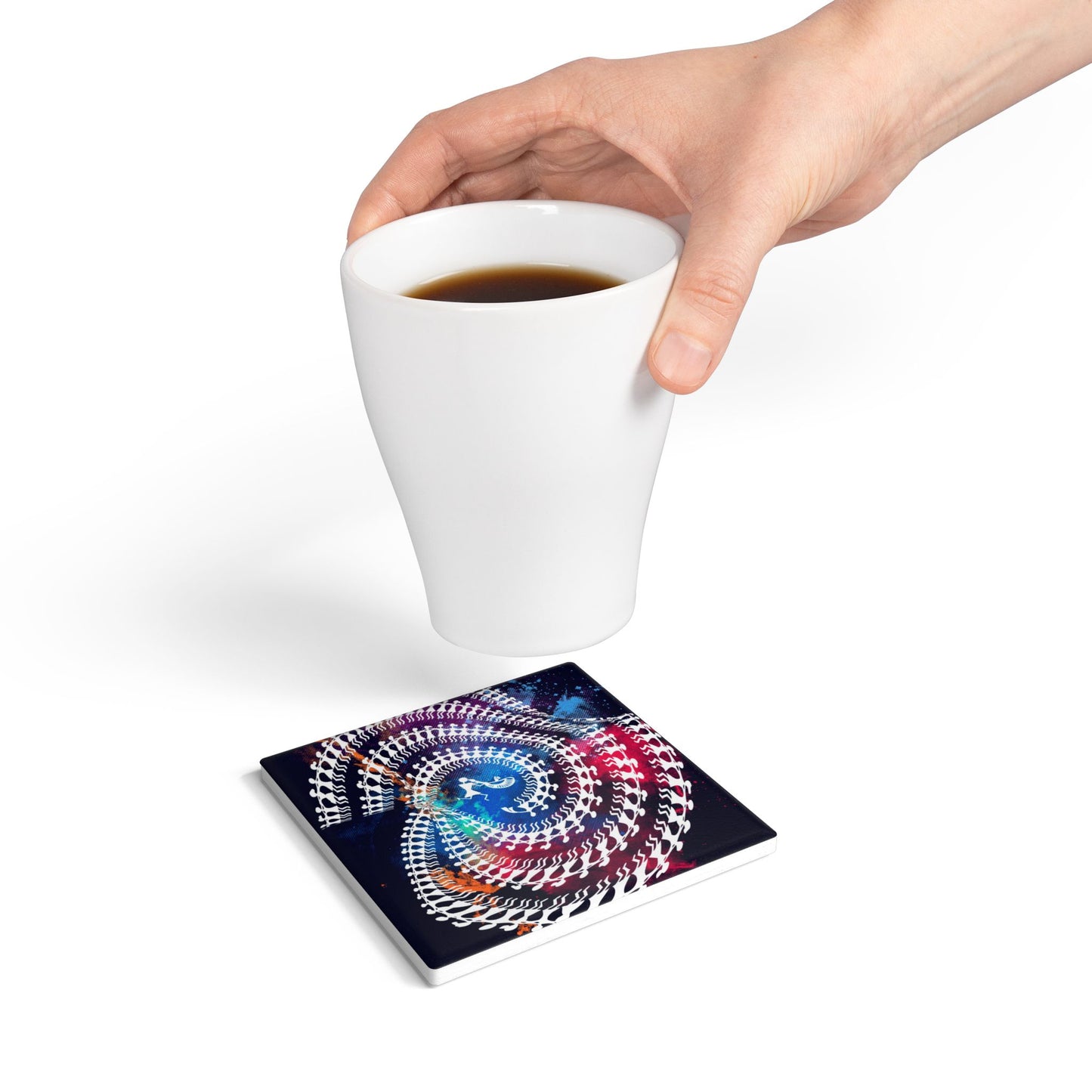 Spiral Art Ceramic Coaster, Psychedelic Home Decor, Drink Coaster Set, Unique Gift for Housewarming, Vibrant Coffee Table Accessory