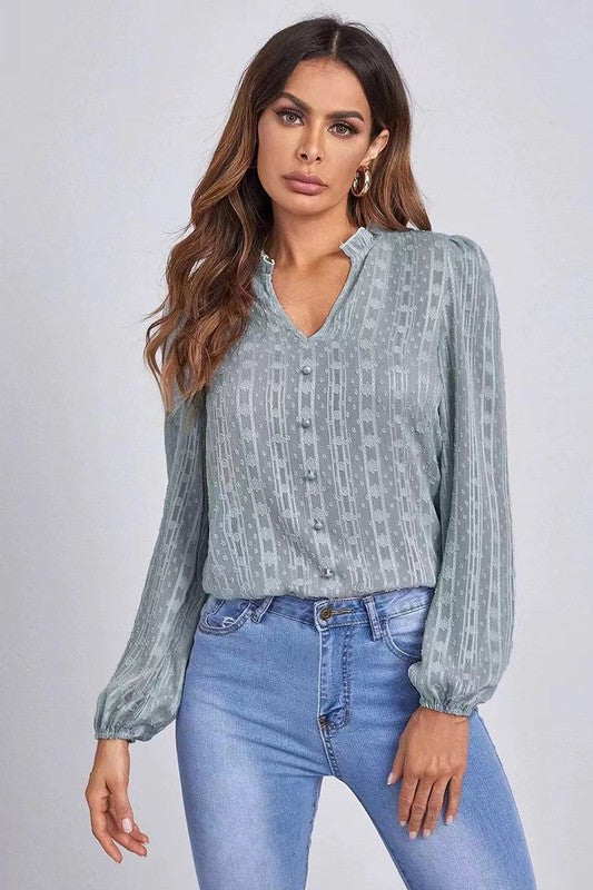 Long sleeve sheer blouse SLATE BLUE