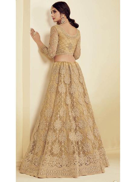 Myra Golden Heavy Embroidered Net Bridal Lehenga S
