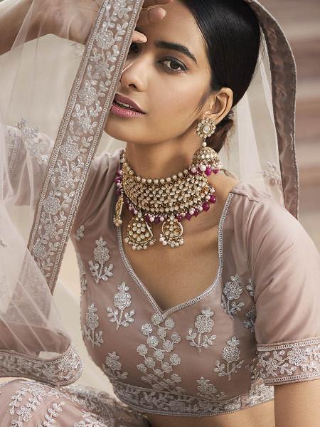 Myra Beautiful Mauve Heavy Embroidered Soft Net Bridal Lehenga M