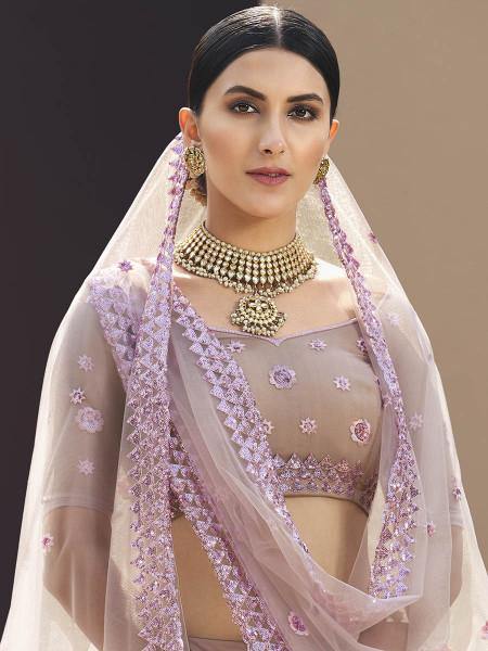 Myra Lilac Heavy Embroidered Soft Net Bridal Lehenga S