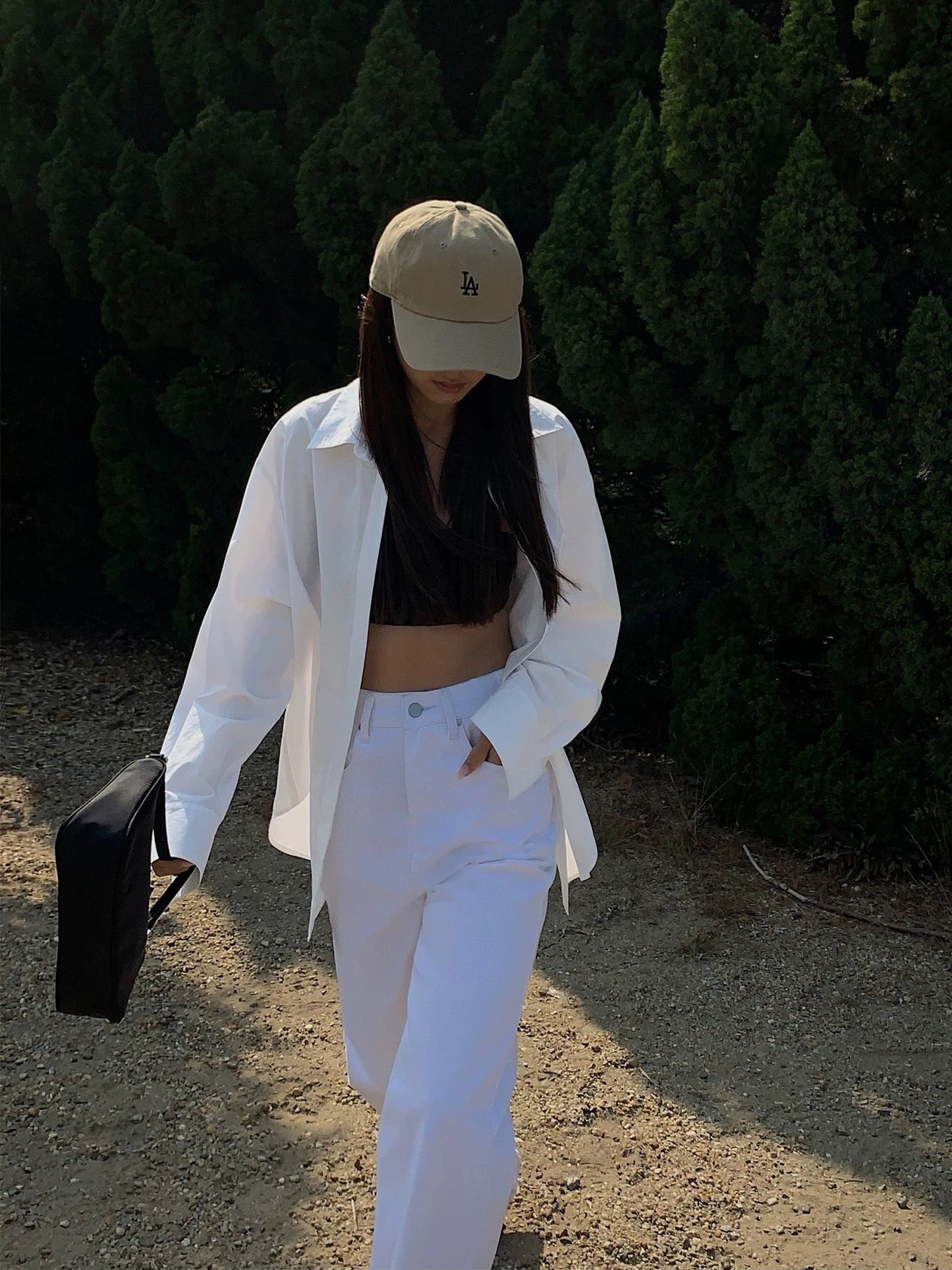 Loose Urban Long-Sleeved Shirt White