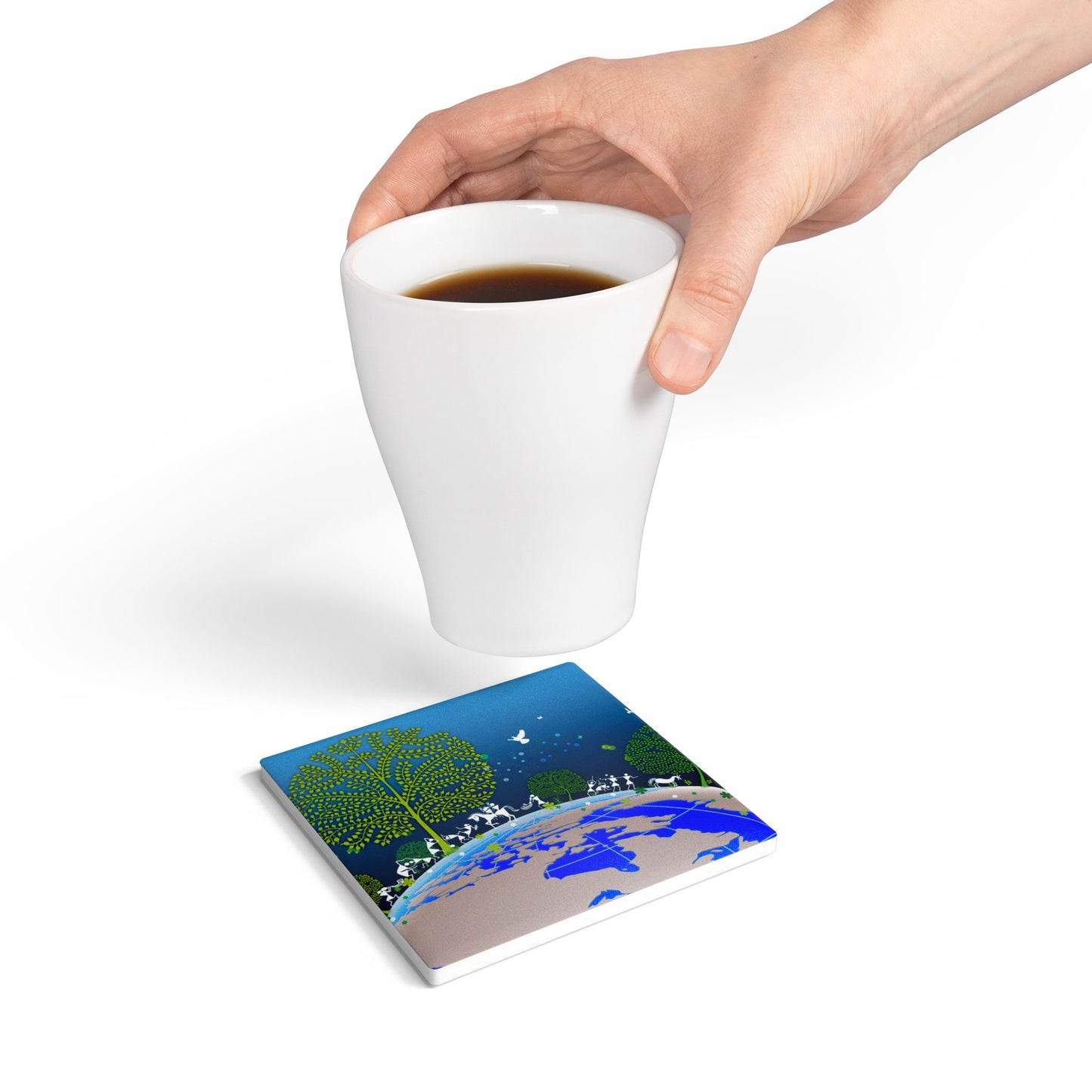 Eco-Friendly Ceramic Coaster Set, Nature-Inspired Drink Coasters, Gift for Earth Lovers, Home Décor, Green Living