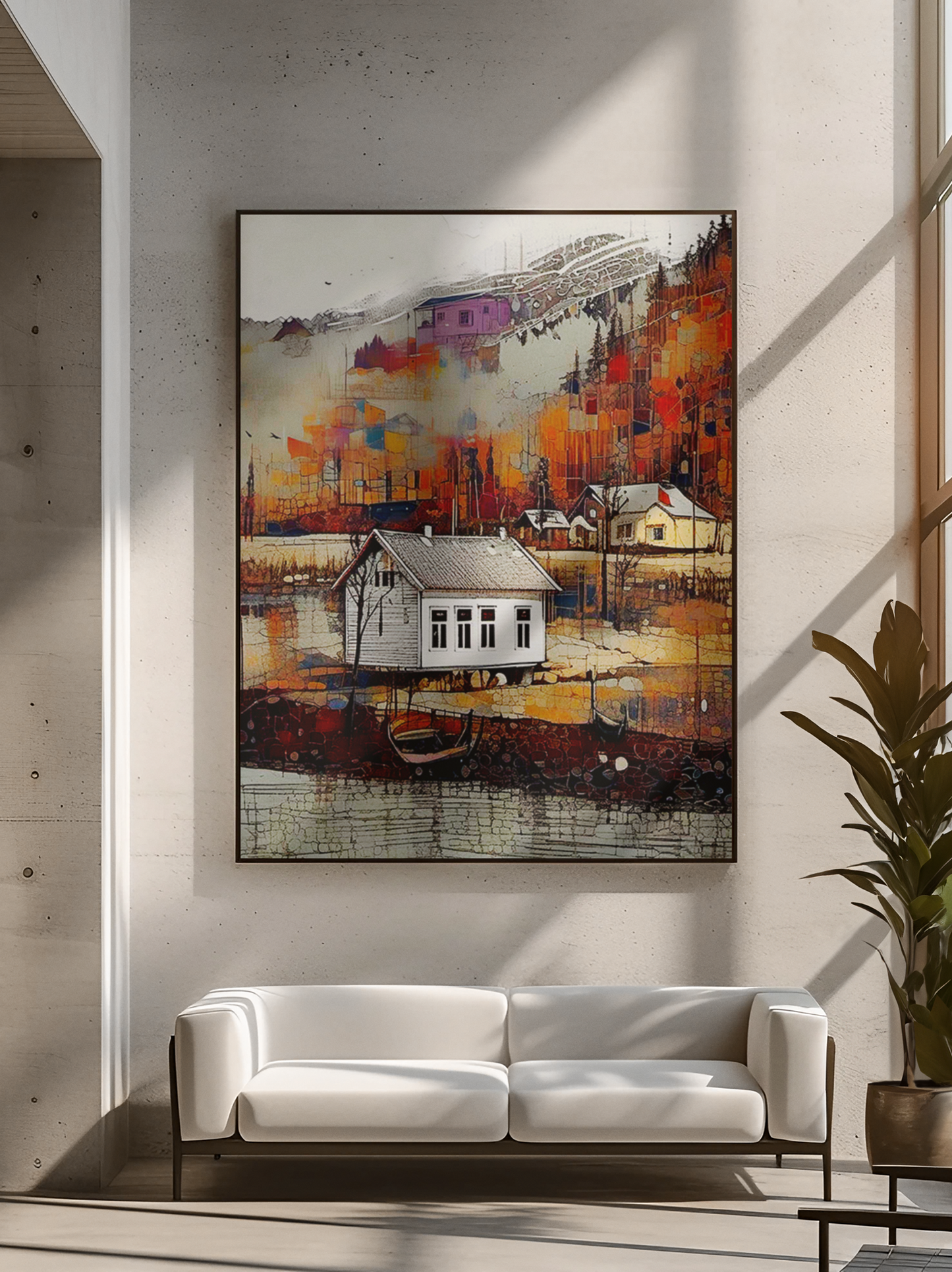 Autumn Landscape Framed Canvas Print – Cozy Home Wall Art for Nature Lovers