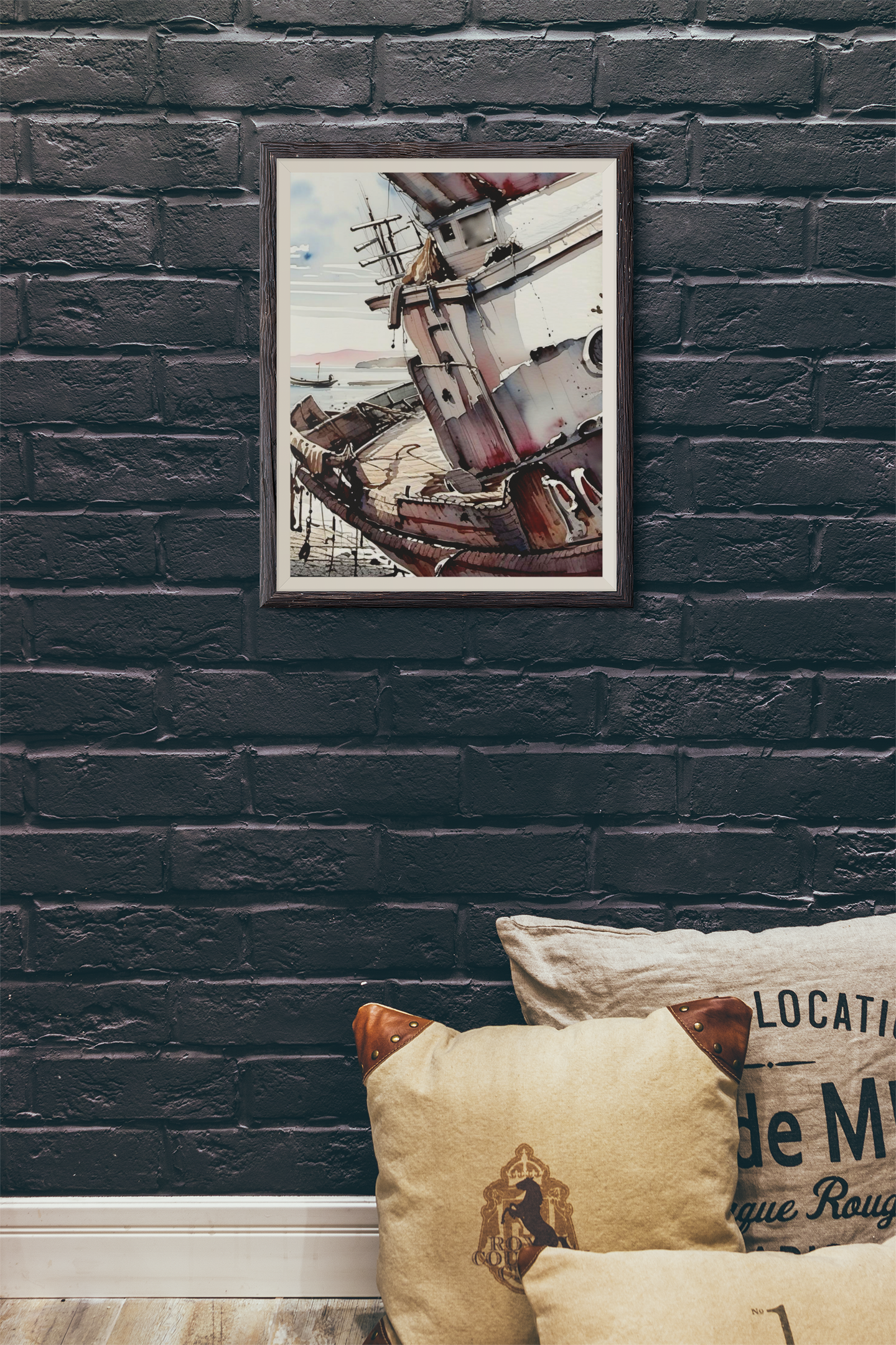 Framed Matte Canvas Art Print - Nautical Decor, Coastal Wall Art, Boat Painting, Perfect Gift for Sea Lovers, Home Office Decoration