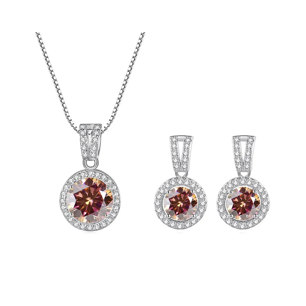 2Ct Moissanite Necklace Earrings Set Sterling Silver 925 Wedding Jewelry 2ct total orange red