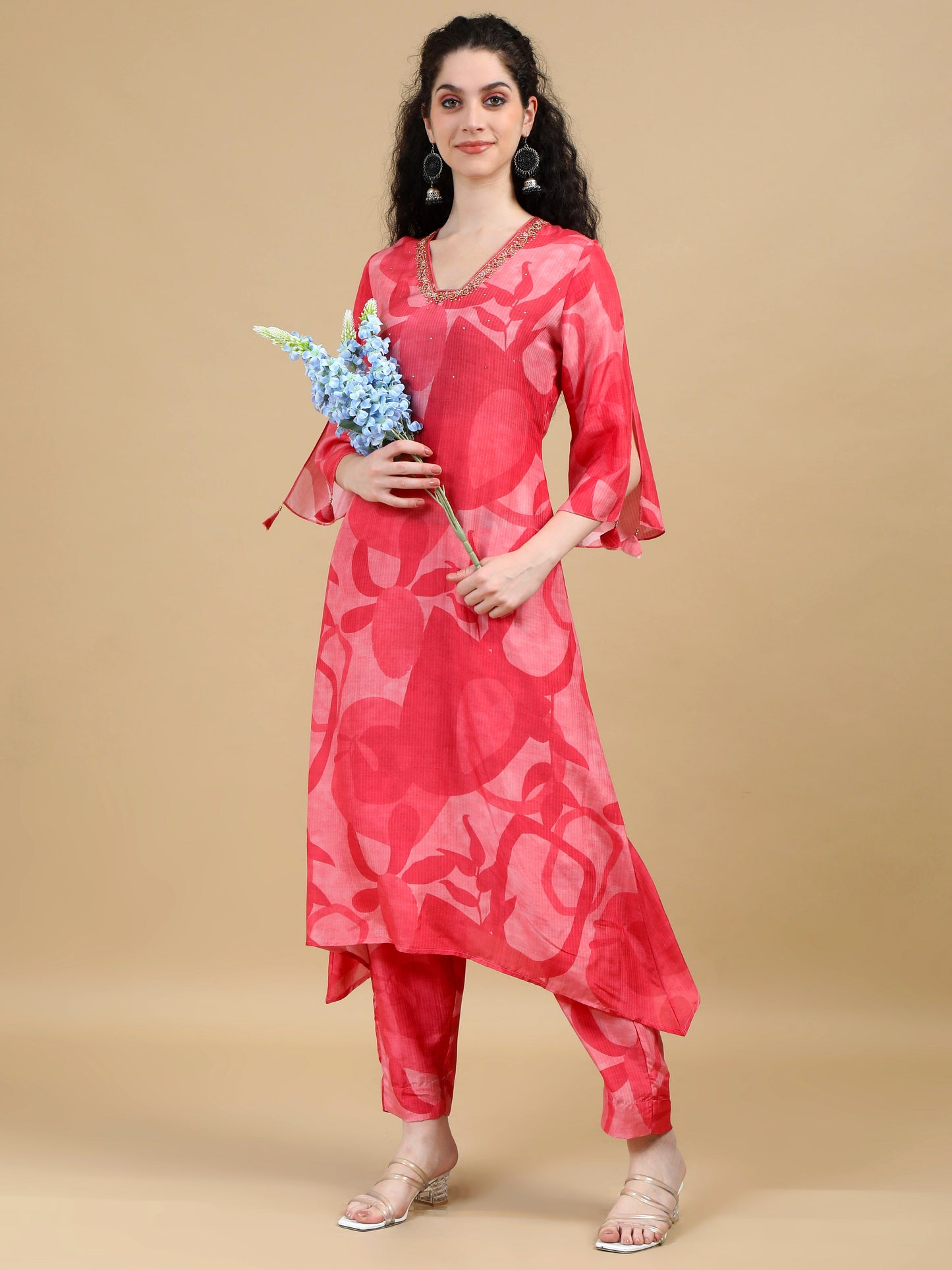 Red and Pink Elegant Kurti Set