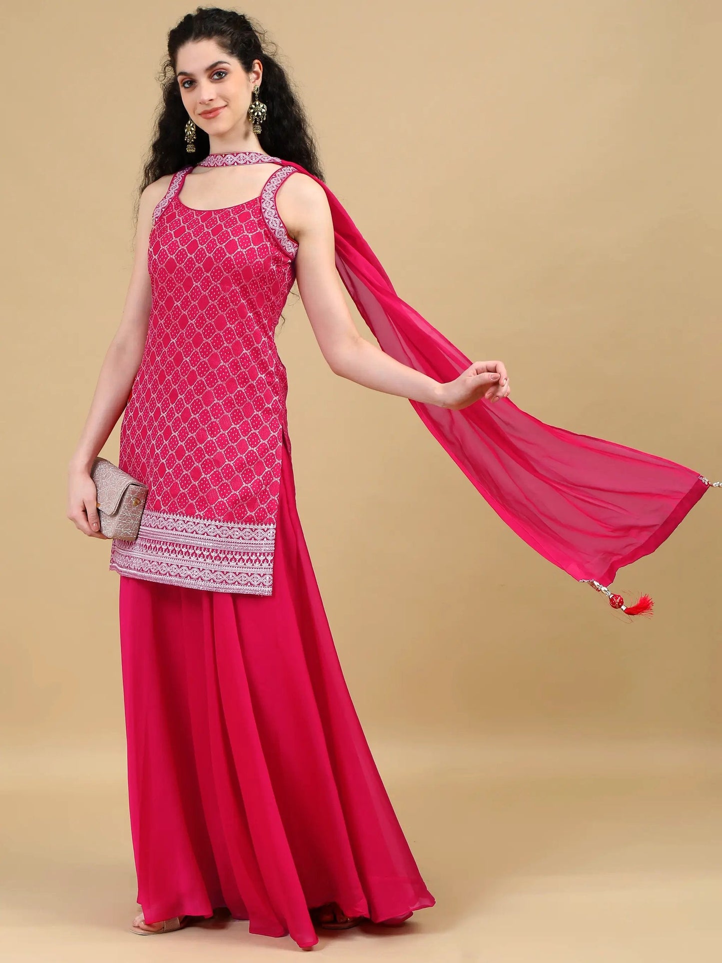 Radiant Pink Embroidered Sharara Set with Dupatta