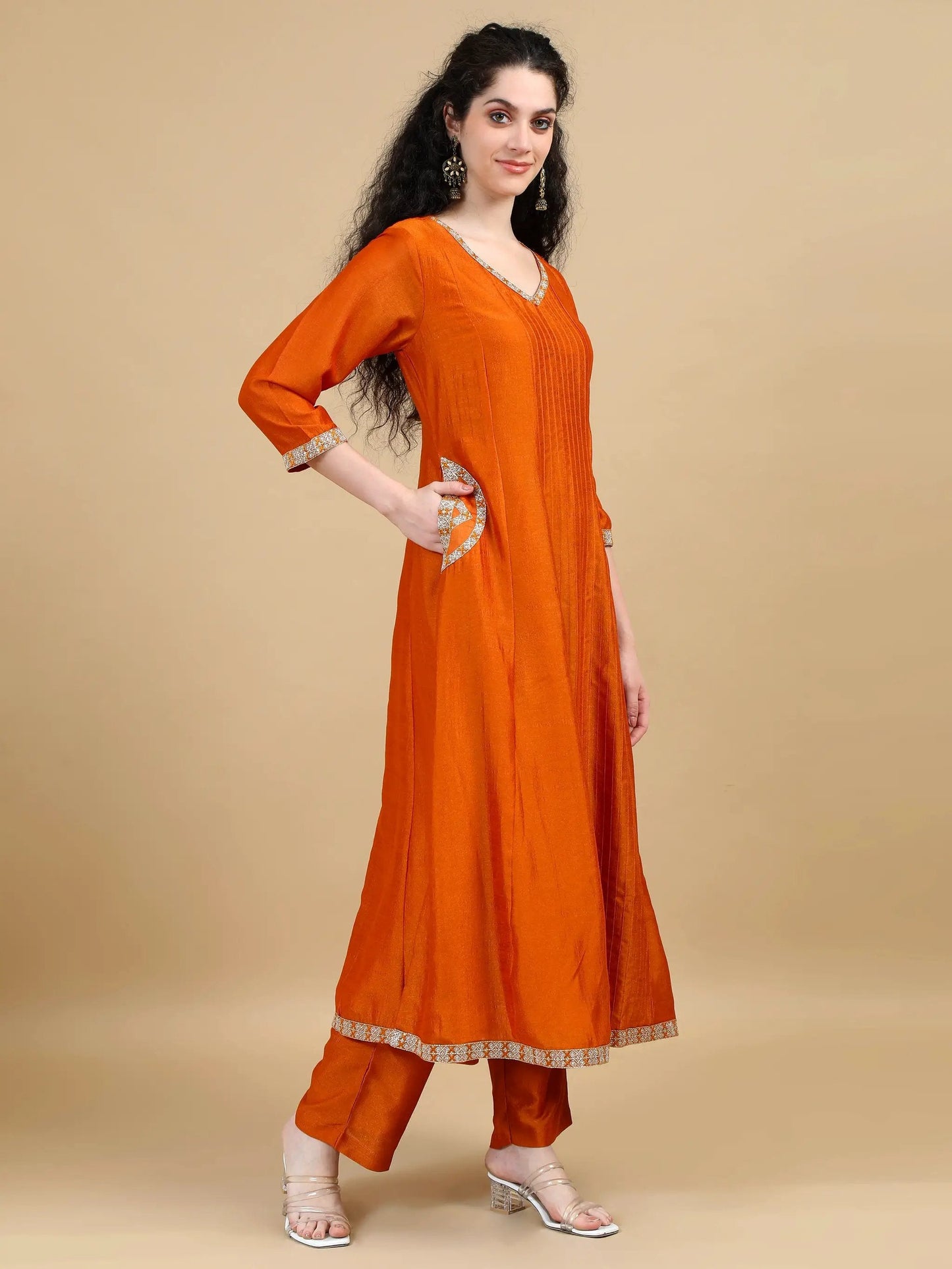 Radiant Rust Orange A-Line Salwar Suit with Embroidered Dupatta