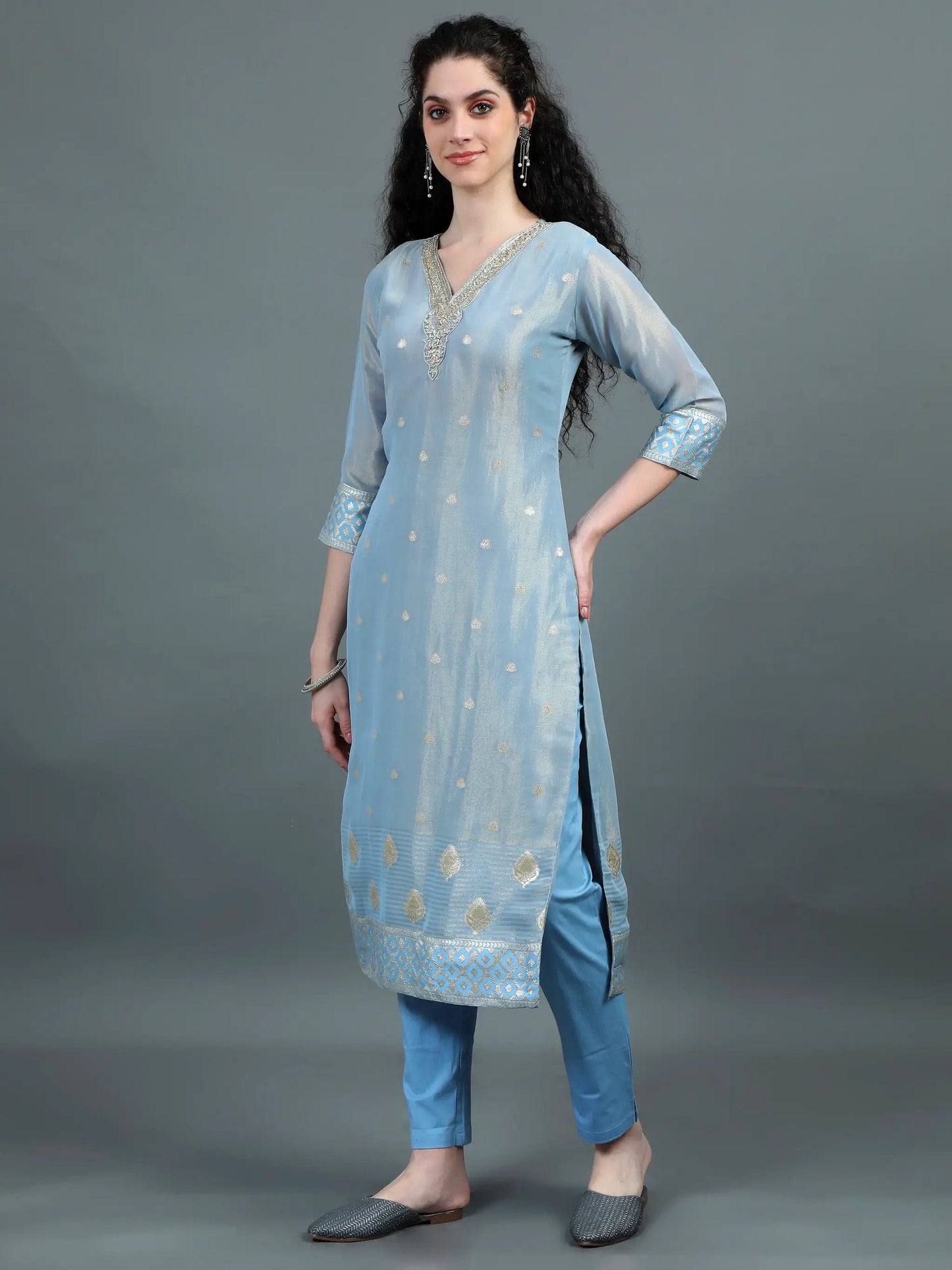 Serene Sky Blue Kurta Suit with Zari Embroidery