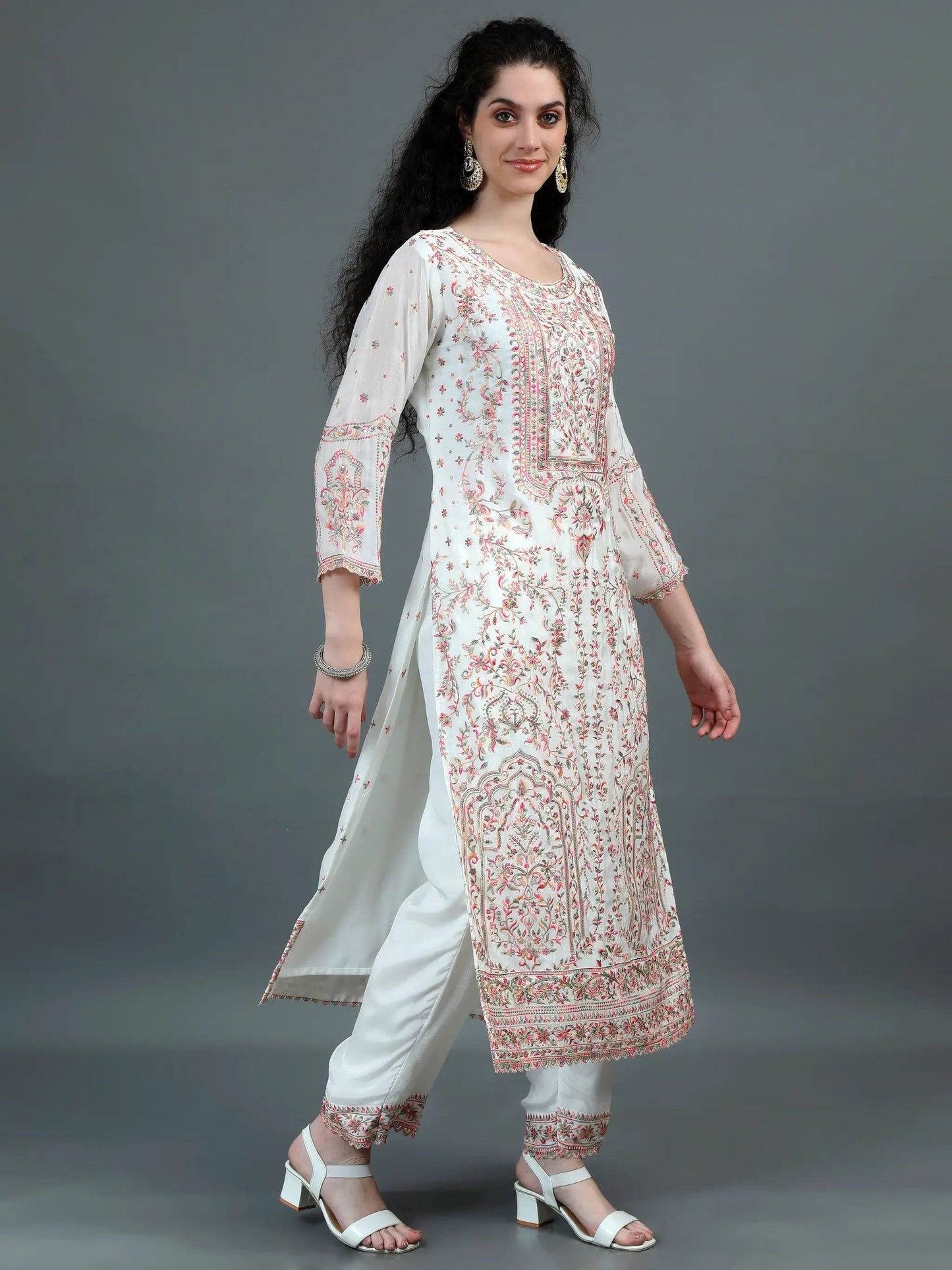 White Floral Embroidered Kurta Suit with Elegant Dupatta