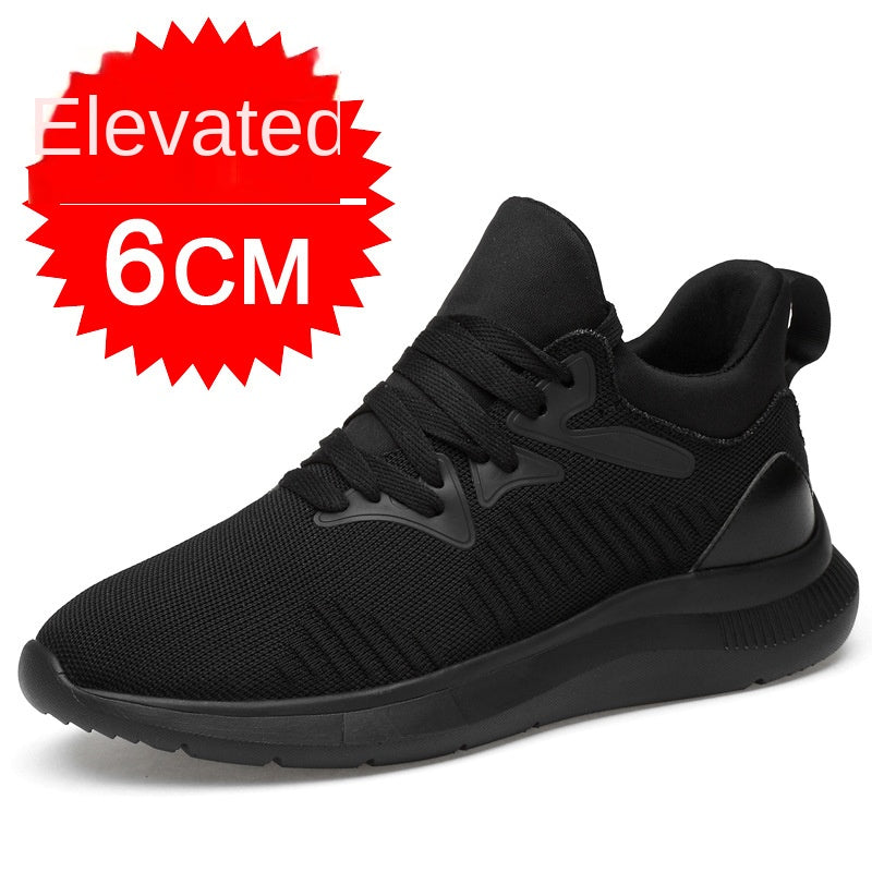 Men's shoes breathable men's casual shoes invisible height increasing shoes mesh sports shoes Black Height-Enhancing 6CM