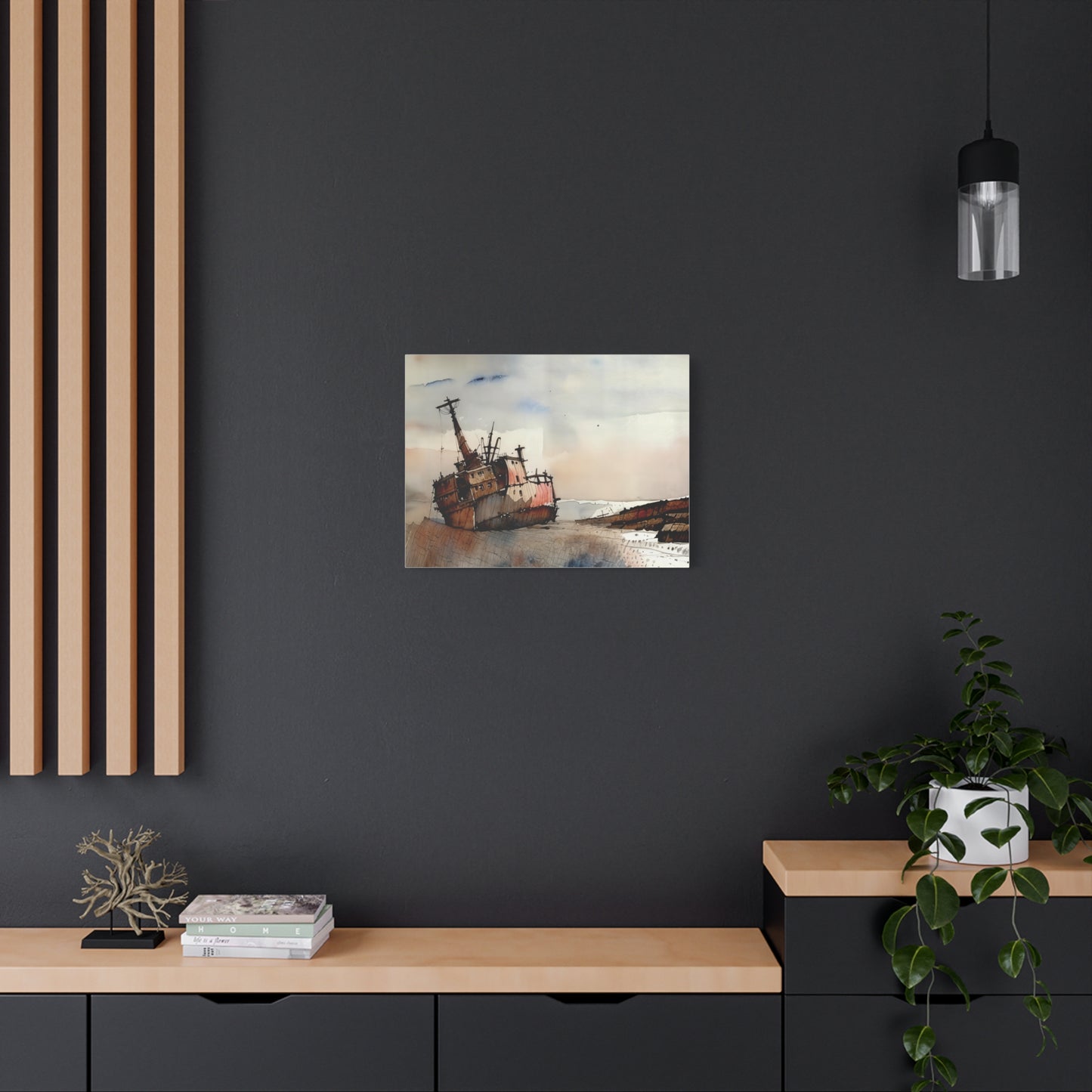 Wrecked Ship Wall Art Canvas, Nautical Decor for Home, Beach House Wall Hanging, Coastal Theme Gift, Shipwreck Print