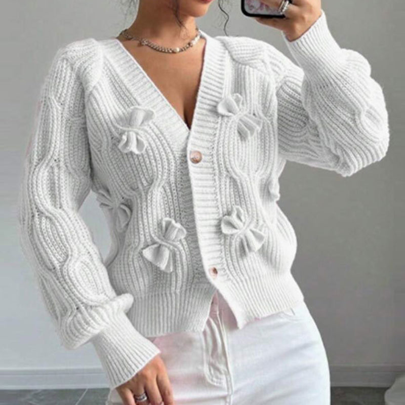 Women's Bow Cropped Cardigan White