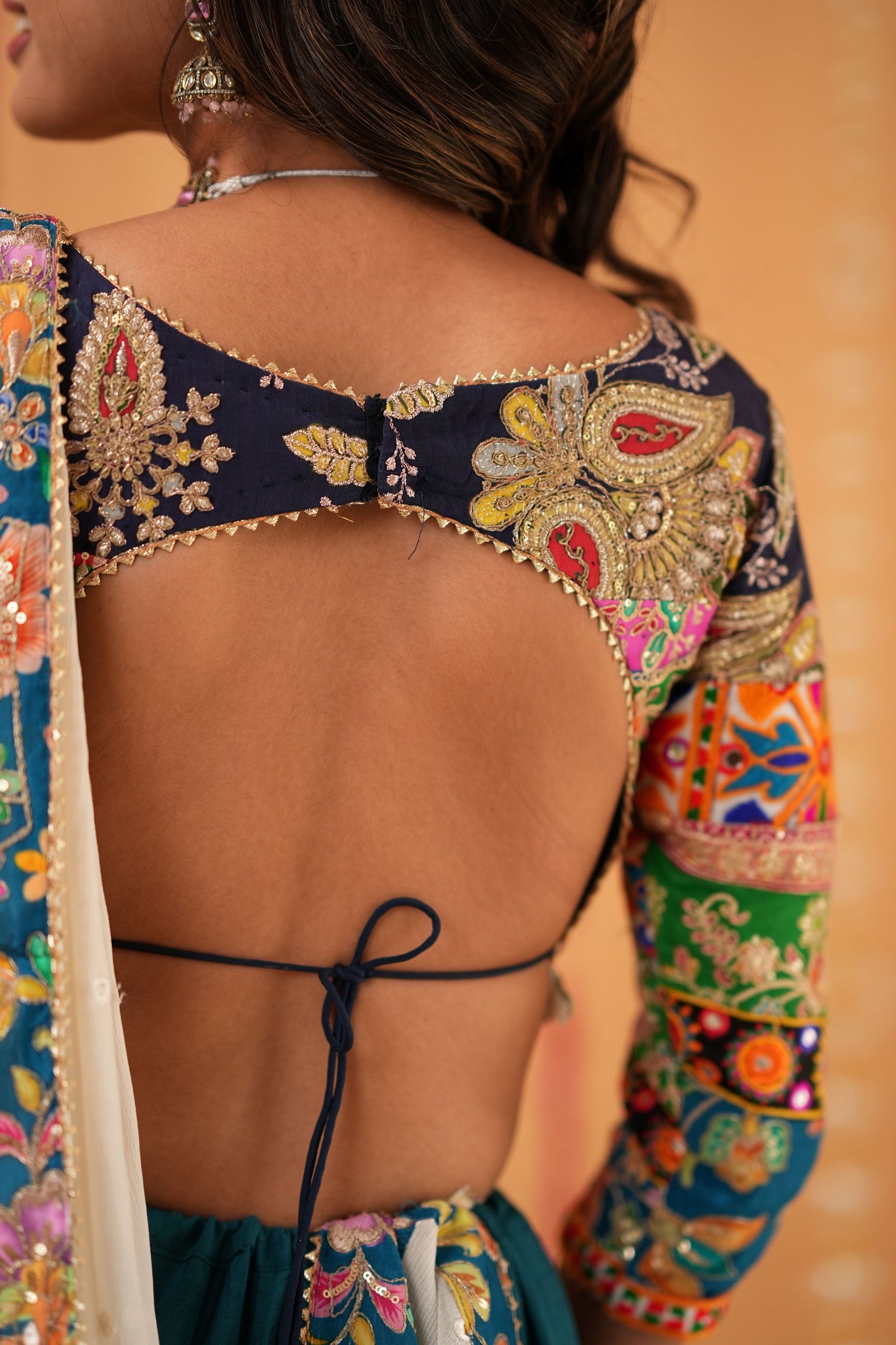 Teal Lehenga with Multicolor Embroidered Blouse