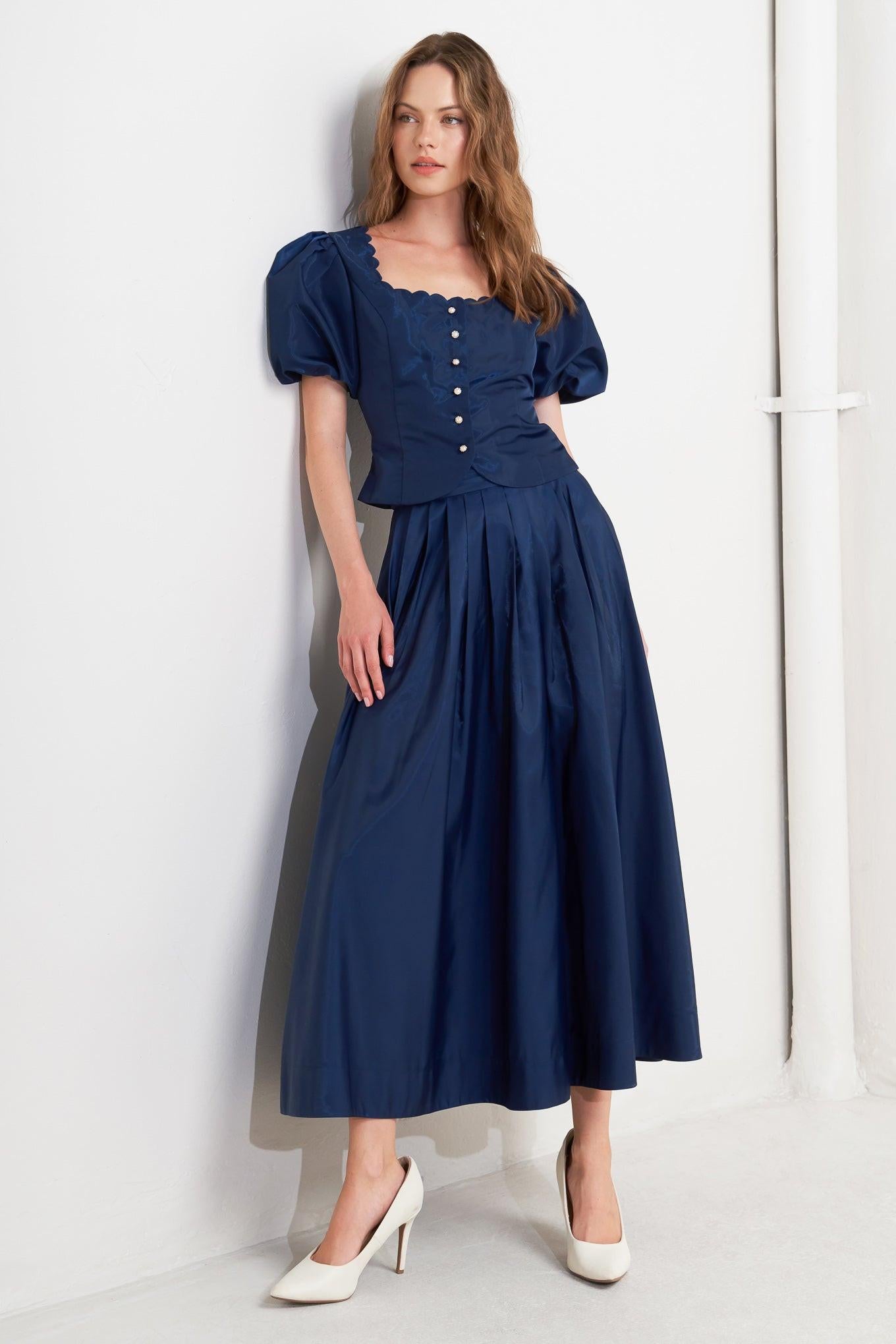 LUXE FLARE WOVEN PLEATED MIDI SKIRT