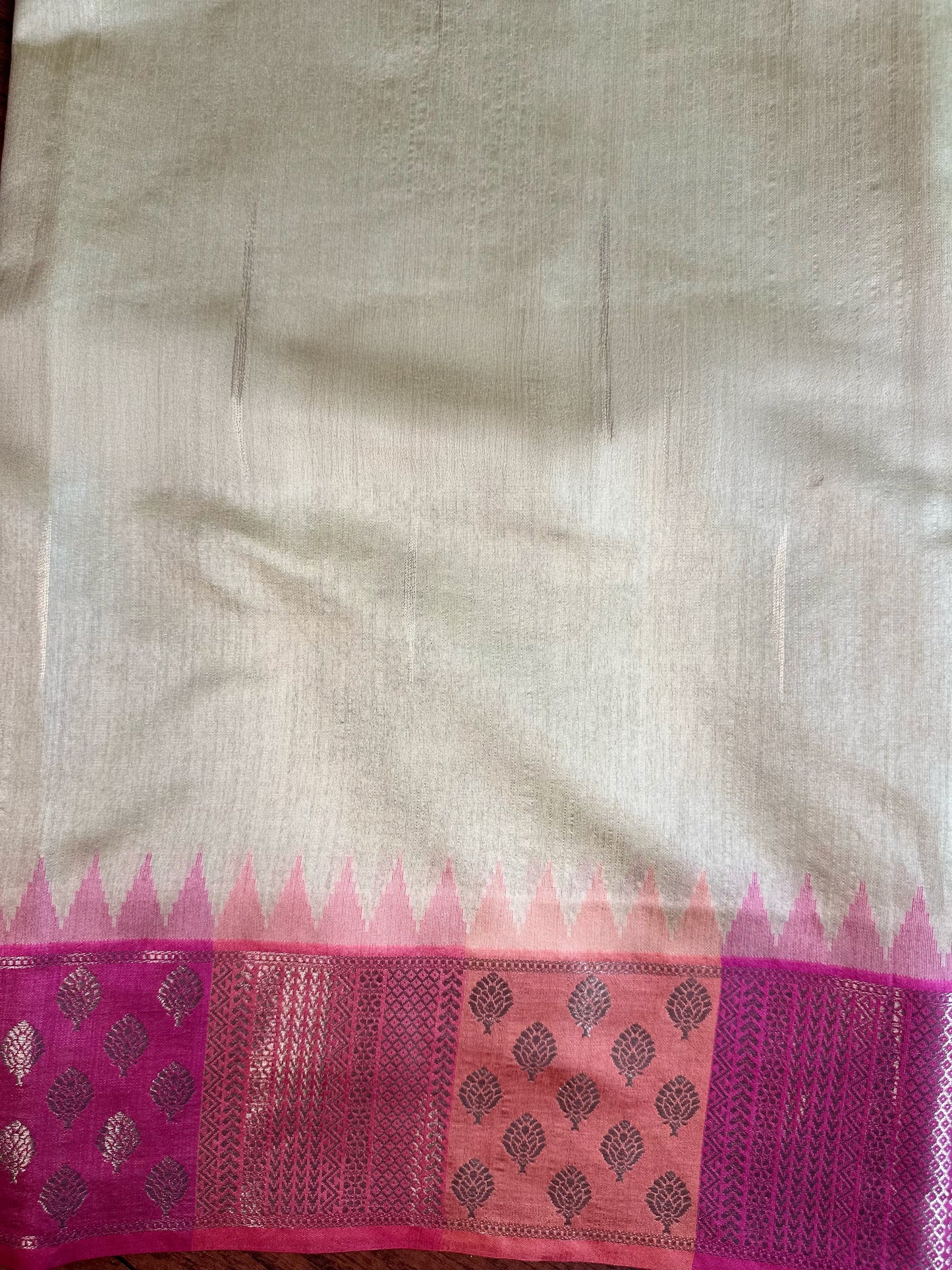 Beige Gold Premium Semi Tussar Silk Saree with Pink Zari Border
