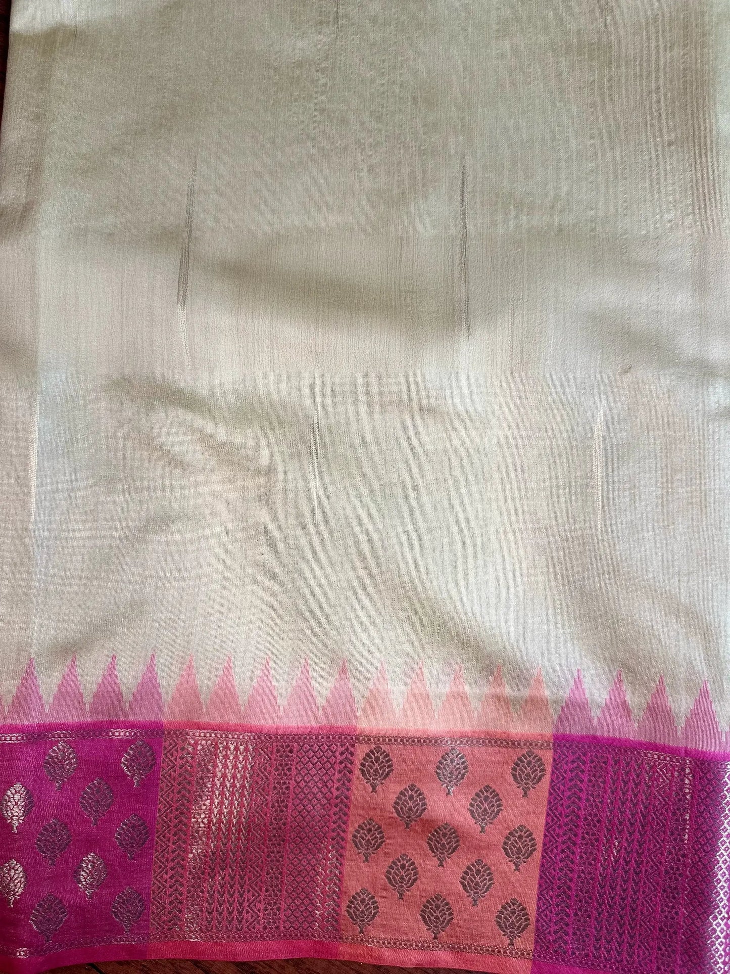 Beige Gold Premium Semi Tussar Silk Saree with Pink Zari Border