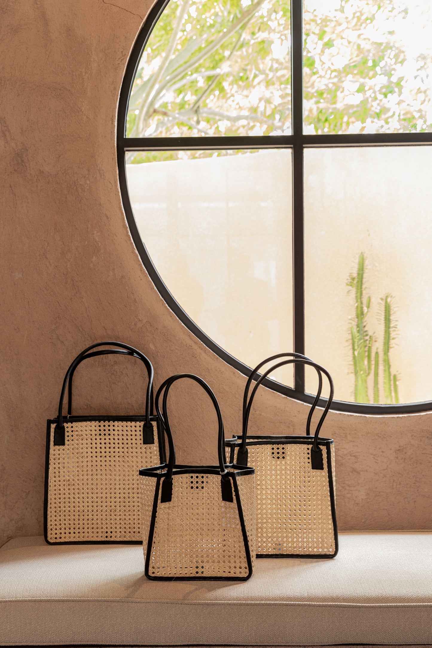 Citra Leather and Rattan Tote Bag Black