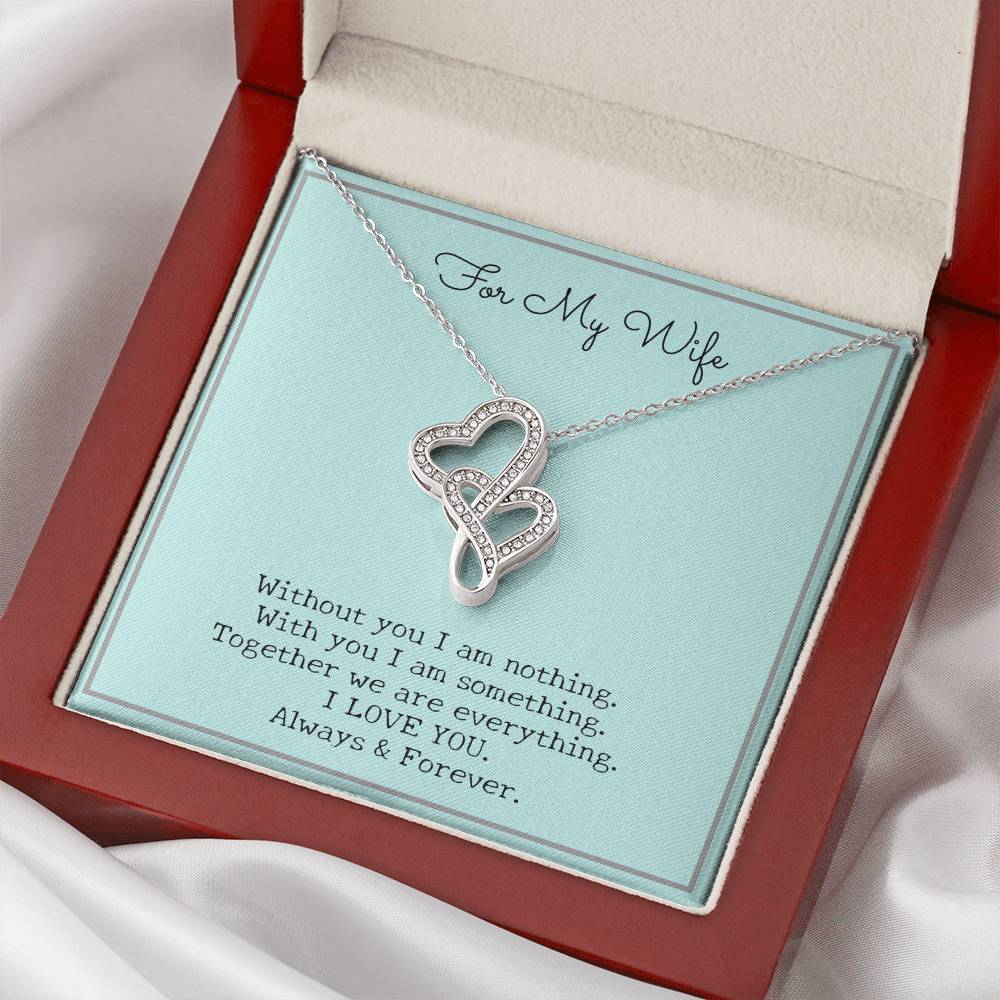 Gift For My Wife - Double Hearts Pendant Necklace - Without You I Am Nothing - Artisan Crafted In 14K White Gold Finis Double Hearts Necklace Luxury Box