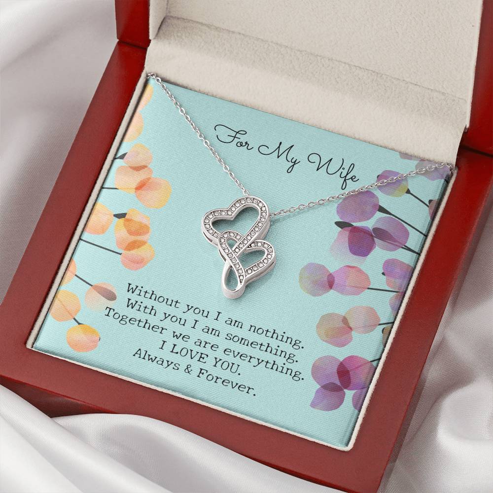 Gift For My Wife - Two Hearts Pendant Necklace - Without You I Am Nothing - Artisan Crafted In 14K White Gold Finish Double Hearts Necklace Luxury Box