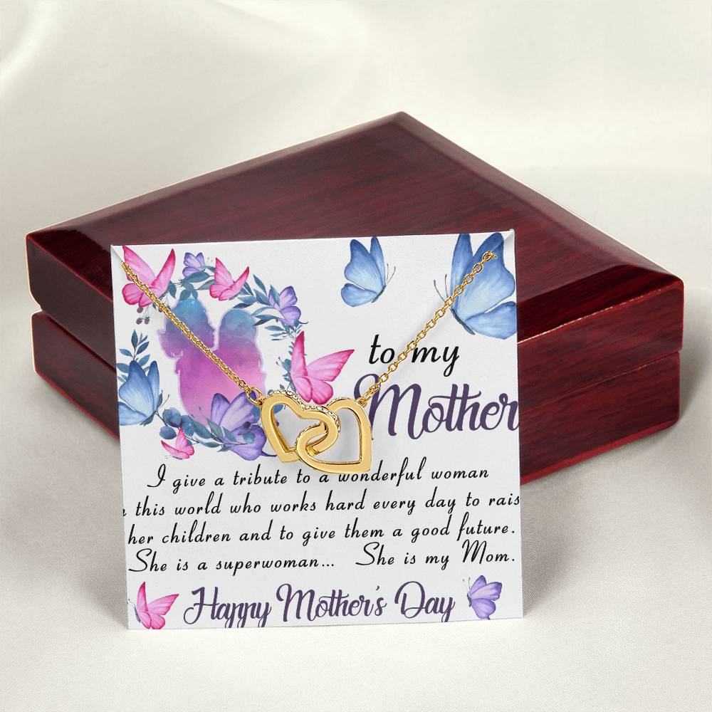 To My Mom- Pendant Necklace Birthday Gift Mothers Day Gift Jewelry For Her Interlocking Hearts Necklace 18K Yellow Gold Finish Luxury Box