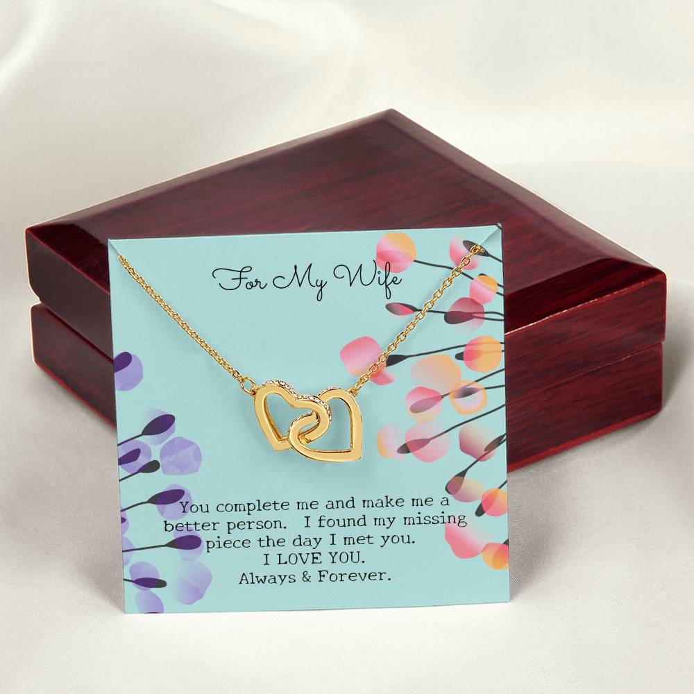 Gift For My Wife - Entwined Hearts Pendant Necklace - You Complete Me - Embellished W Sparkling Cz Stone Interlocking Hearts Necklace 18K Yellow Gold Finish Luxury Box
