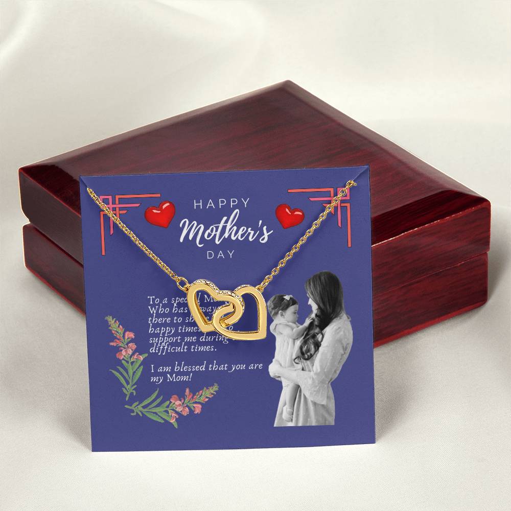 Mother'S Day Interlocking Hearts Pendant Necklace With Royal Blue Message Card Interlocking Hearts Necklace 18K Yellow Gold Finish Luxury Box