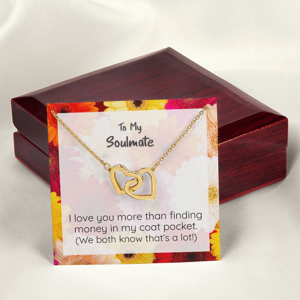 Soulmate I Love You More Than Finding Money Heart Pendant Necklace Interlocking Hearts Necklace 18K Yellow Gold Finish Luxury Box