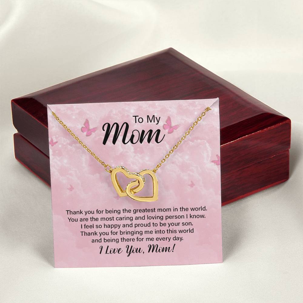 To My Boyfriend'S Mom Lovely Knot Necklace - Christmas Gift For Boyfriends Mom Pendant Necklace Mothers Day Gift For Boyfriends Interlocking Hearts Necklace 18K Yellow Gold Finish Luxury Box