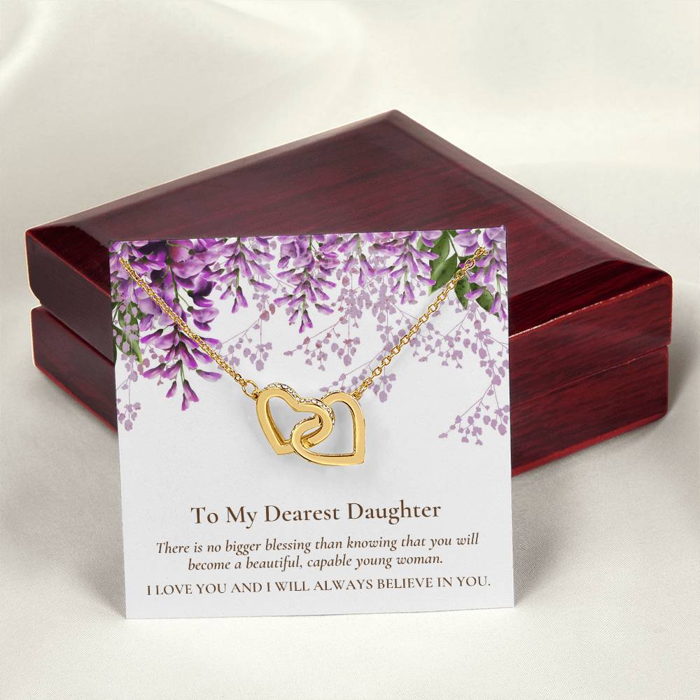 Interlocking Hearts Dearest Daughter Pendant Necklace Interlocking Hearts Necklace 18K Yellow Gold Finish Luxury Box