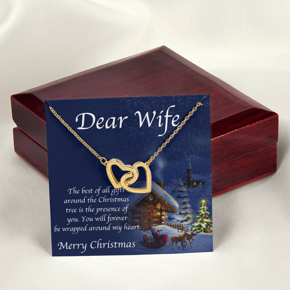 Wife Christmas Necklace - Gift From Husband For Xmas - Sterling Silver And Gold Love Pendant Interlocking Hearts Necklace 18K Yellow Gold Finish Luxury Box