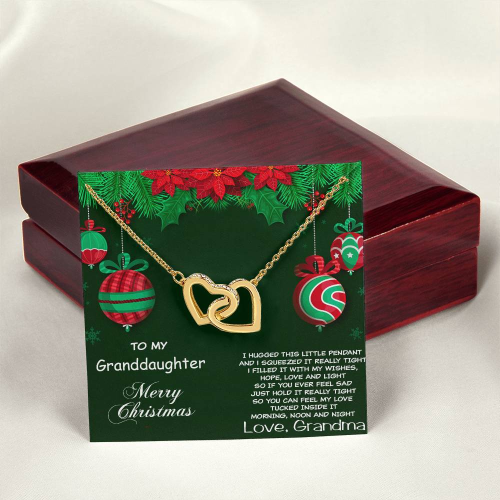 Granddaughter Heart Pendant Necklace Christmas Gift Interlocking Hearts Necklace 18K Yellow Gold Finish Luxury Box