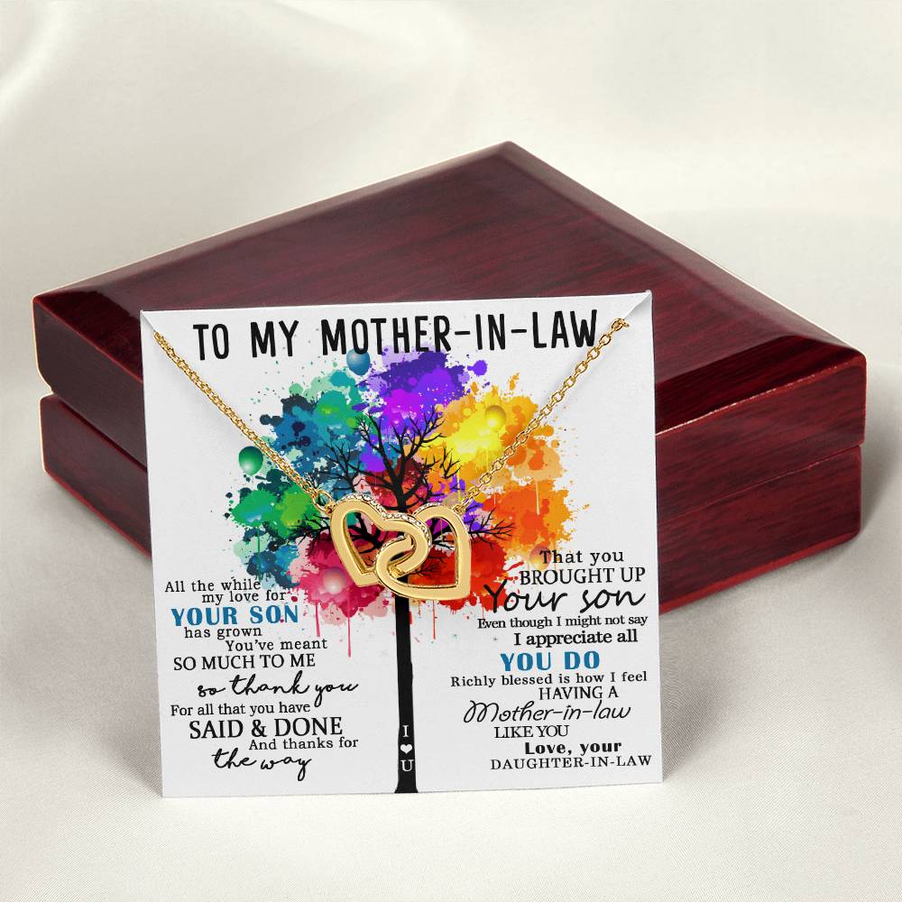 To My Mother-In-Law Gift For Mother-In-Law Mother-In-Law Necklace Mother-In-Law Pendant Mom-In-Law Necklace To My Future Mom-In-Law Interlocking Hearts Necklace 18K Yellow Gold Finish Luxury Box