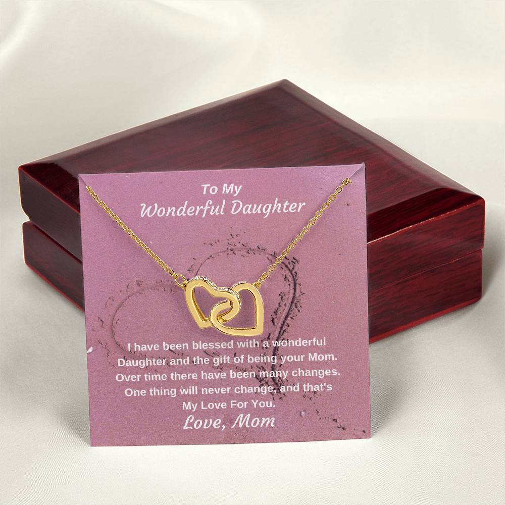 To My Wonderful Daughter Never Ending Love Personalized Pendant Necklace Gift Interlocking Hearts Necklace 18K Yellow Gold Finish Luxury Box