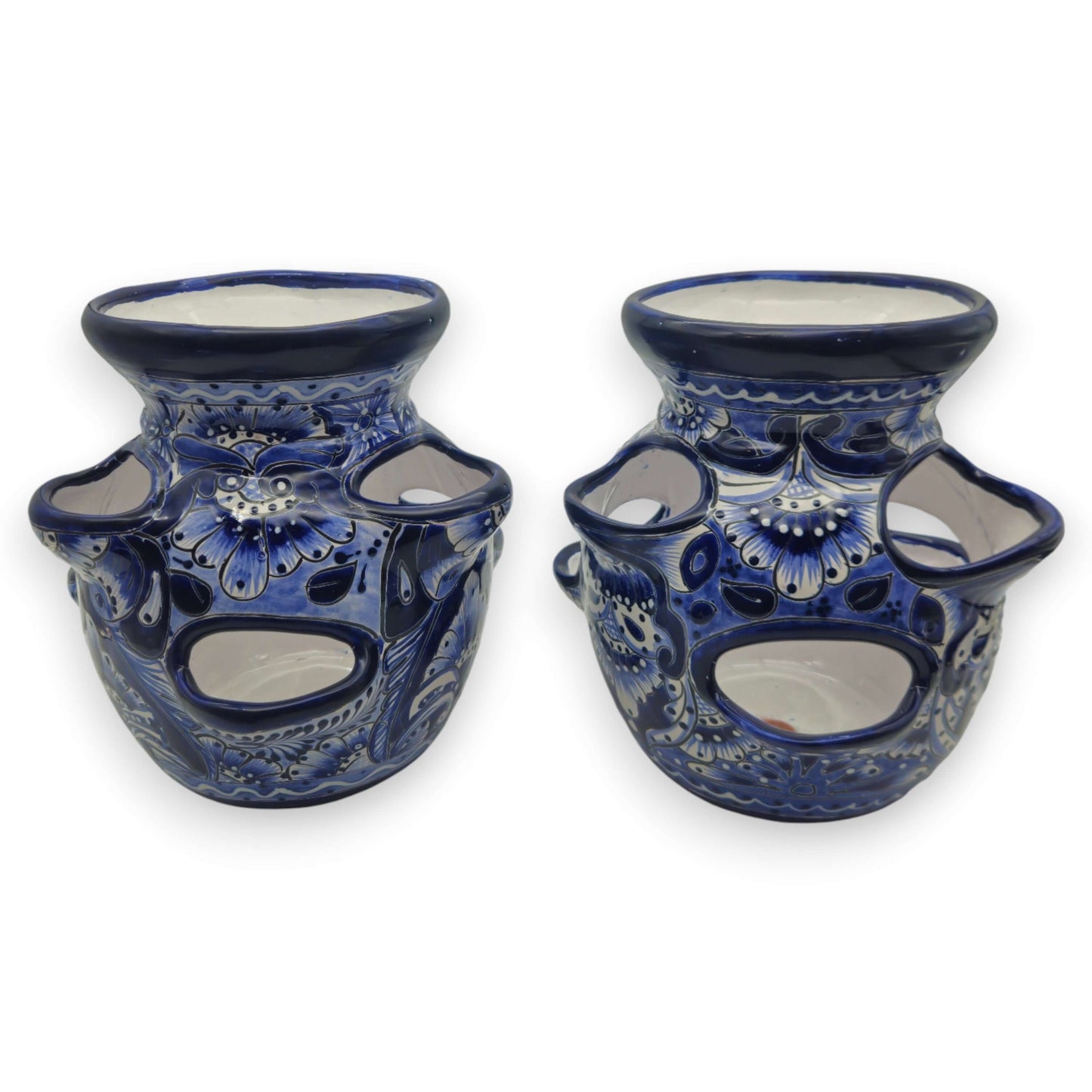 Blue & White Talavera Strawberry Planter | Handcrafted Mexican Pot