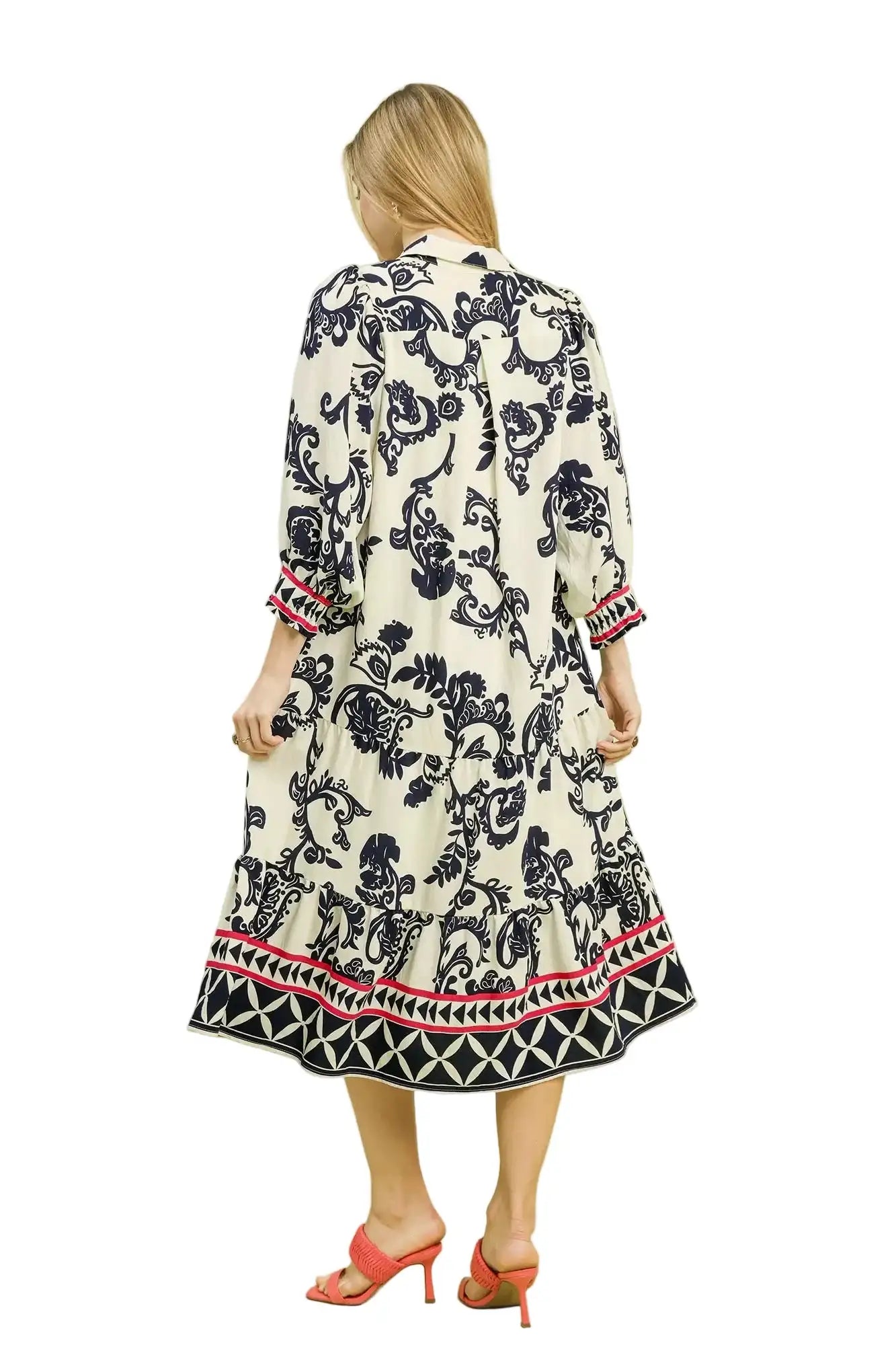 Umgee Boho Print Tiered Midi Dress