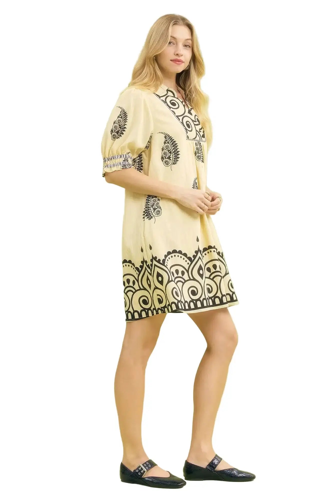 Umgee Paisley Mandala Print Babydoll Dress