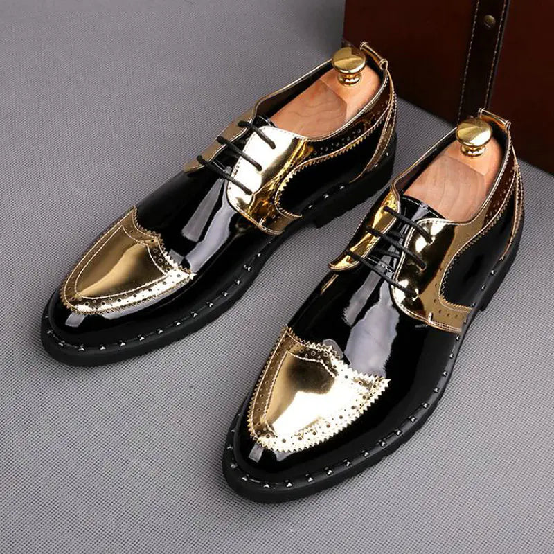 Summer Casual Pointed Leather Shoes for Men Gold 42