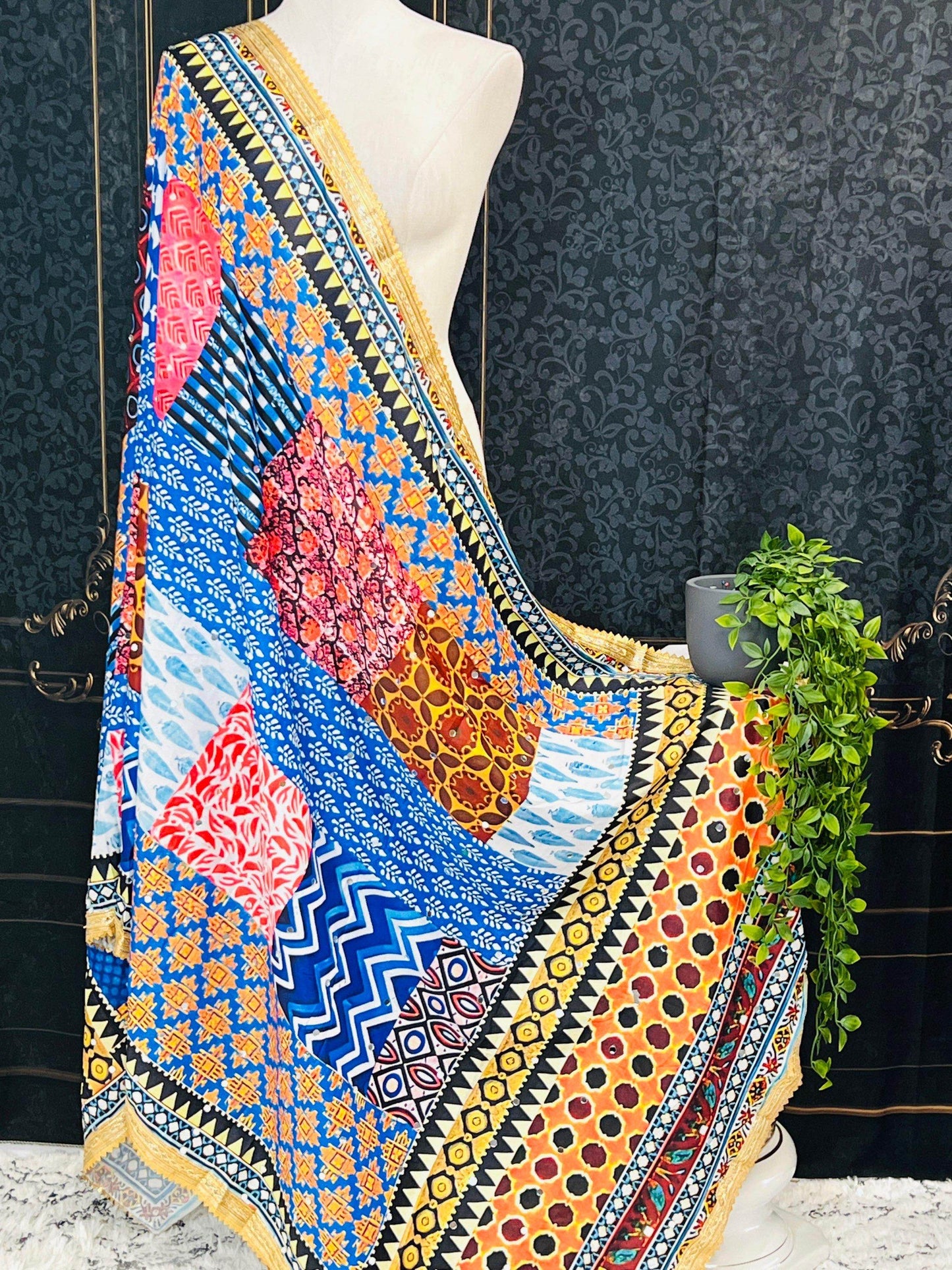 Multi color mirror work dupatta