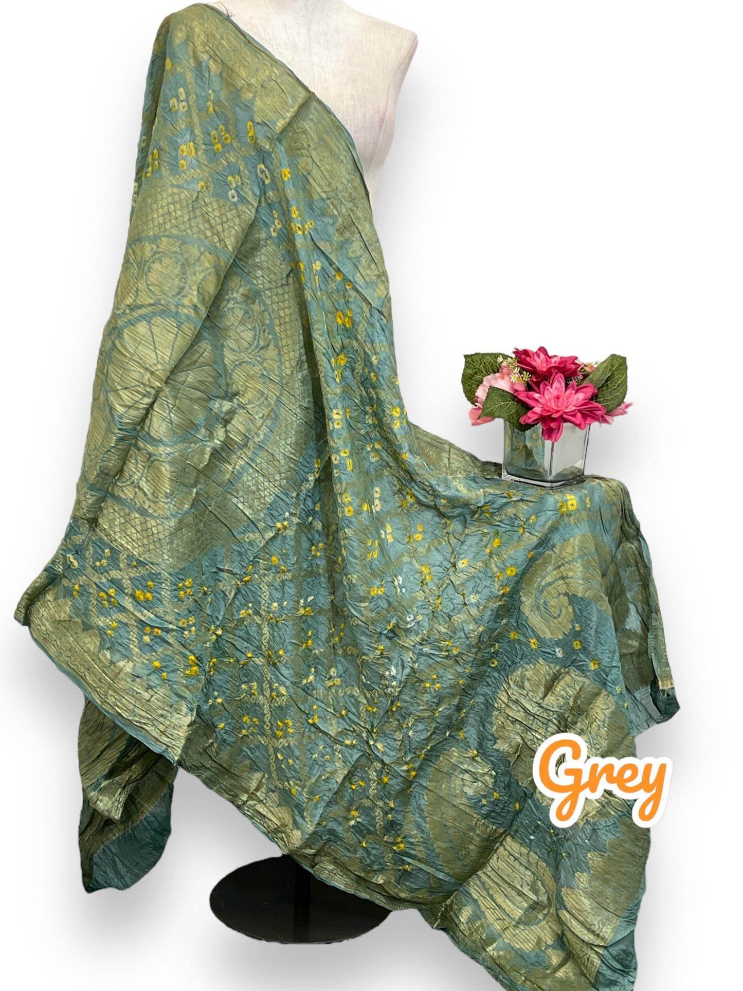 Grey bandhani silk dupatta Grey