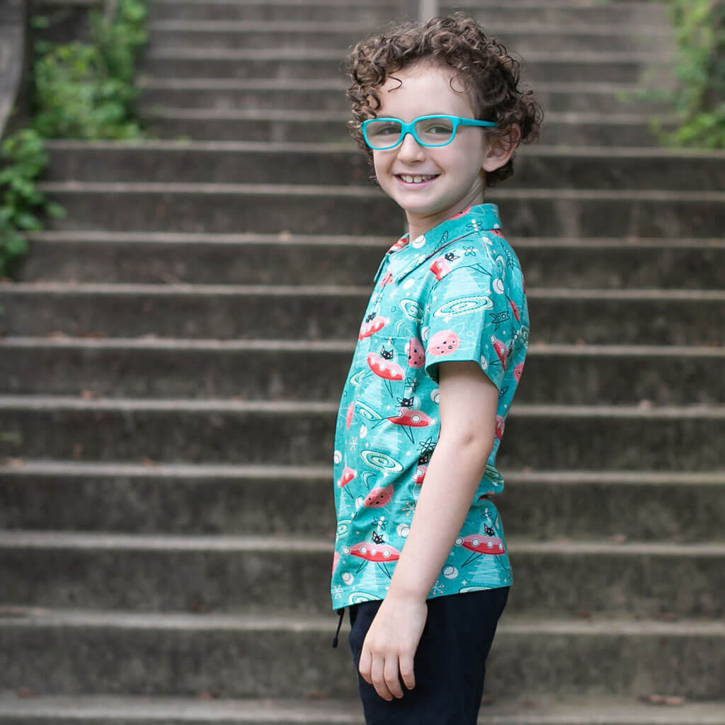 "Beam Me Up, Kitty" Cats in Space Saucers Short Sleeve Polo Shirt