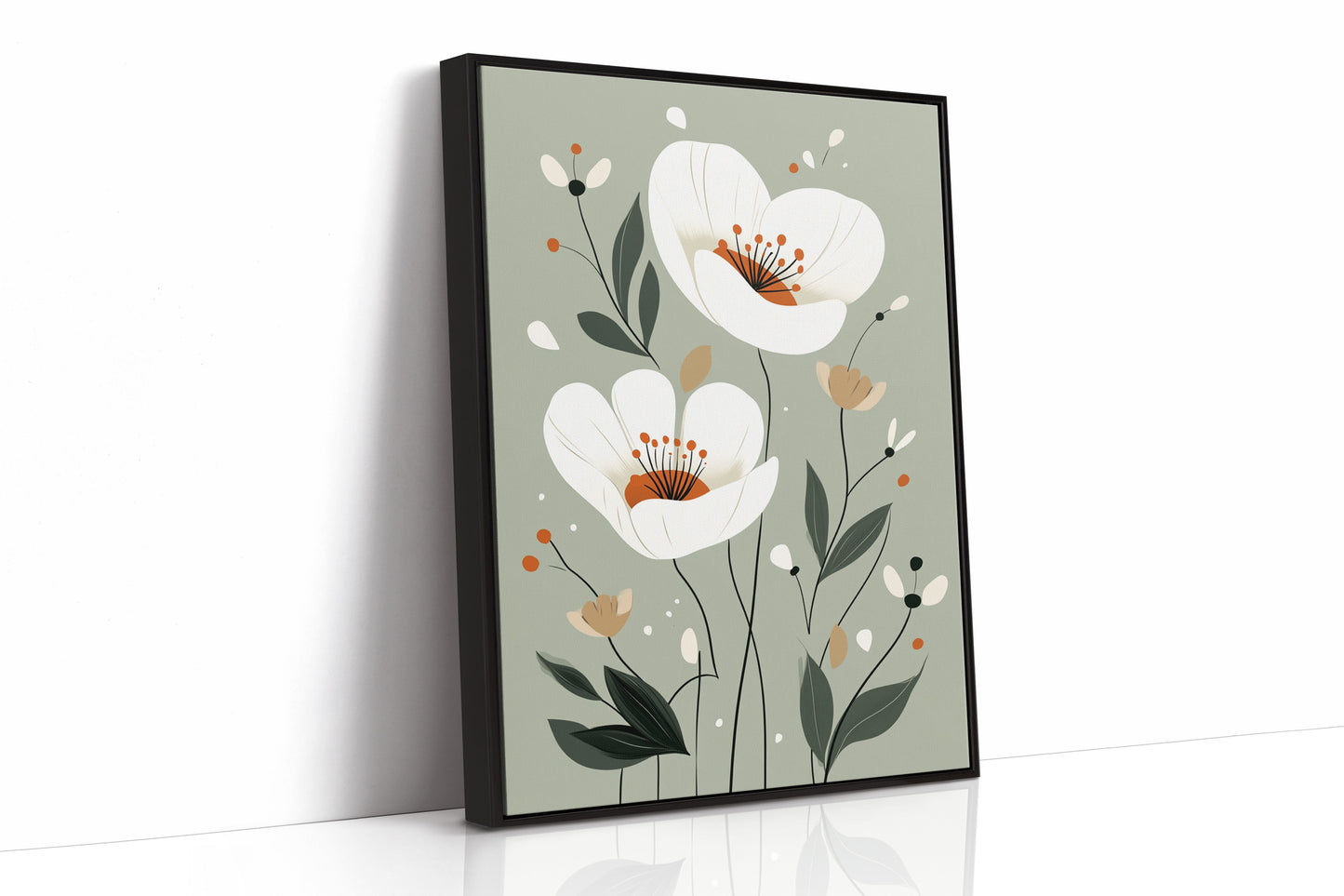 Tranquil Blossoms - Minimalist Floral Art Black Framed Canvas