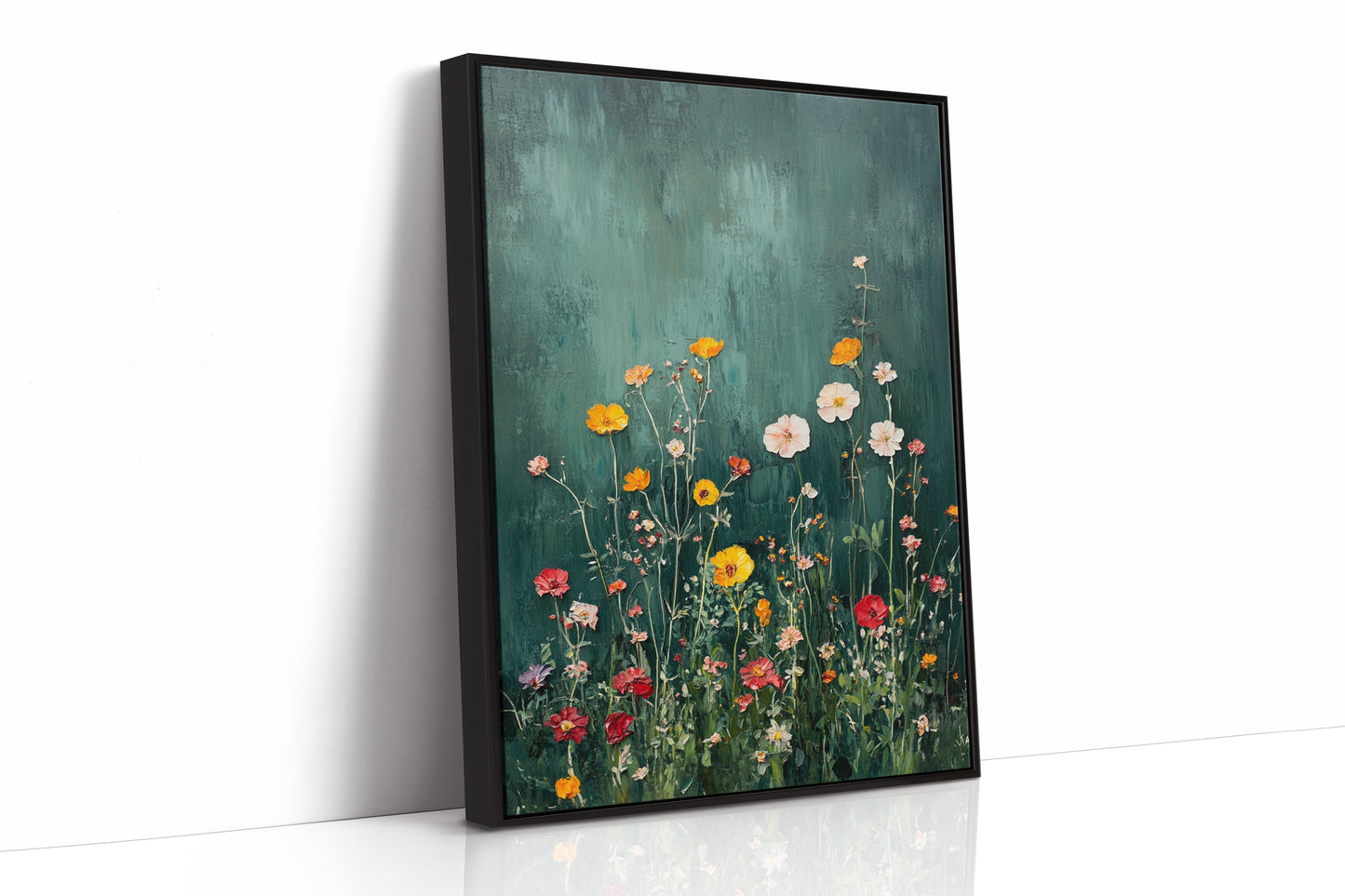 Emerald Blossoms Dream Black Framed Canvas