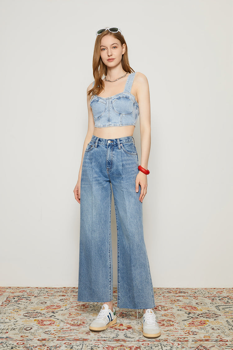 CHILL Pleat Straight Ankle Jeans HJ133 [FINAL SALE] Little Wing