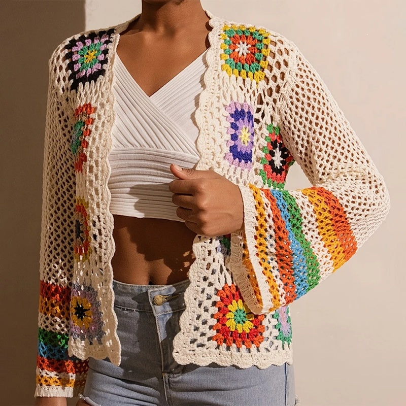 Women's Elegant Crochet Cardigan Beige