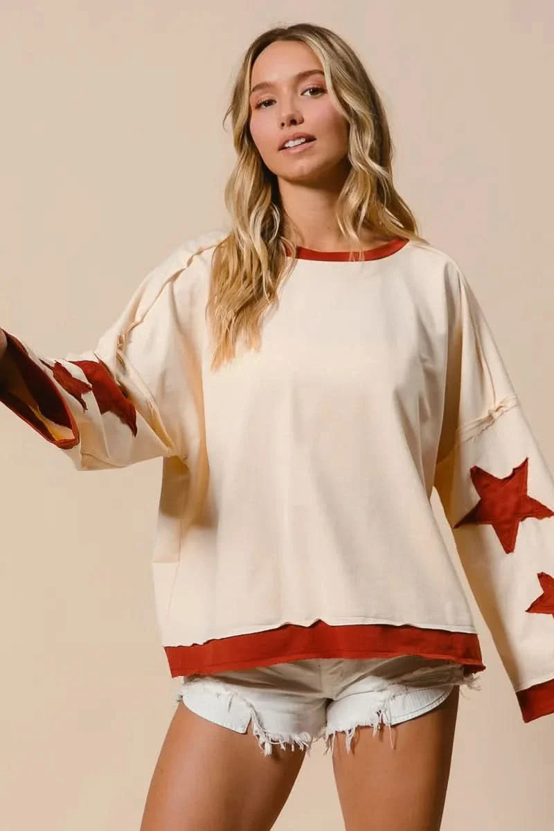 BiBi French Terry Patch Detail Sweatshirt With Red Stars