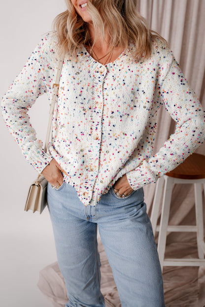 Vienna Rhinestone Decor Confetti Sweater White