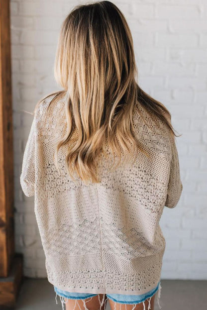 Jet Stream Mix Pattern Hollow Knit Open Front Cardigan