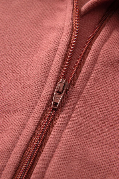 Green Zip Stand Collar Ribbed Thumbhole Sleeve Sweatshirt